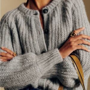 Sezane Heather Gray Buttoned Cardigan